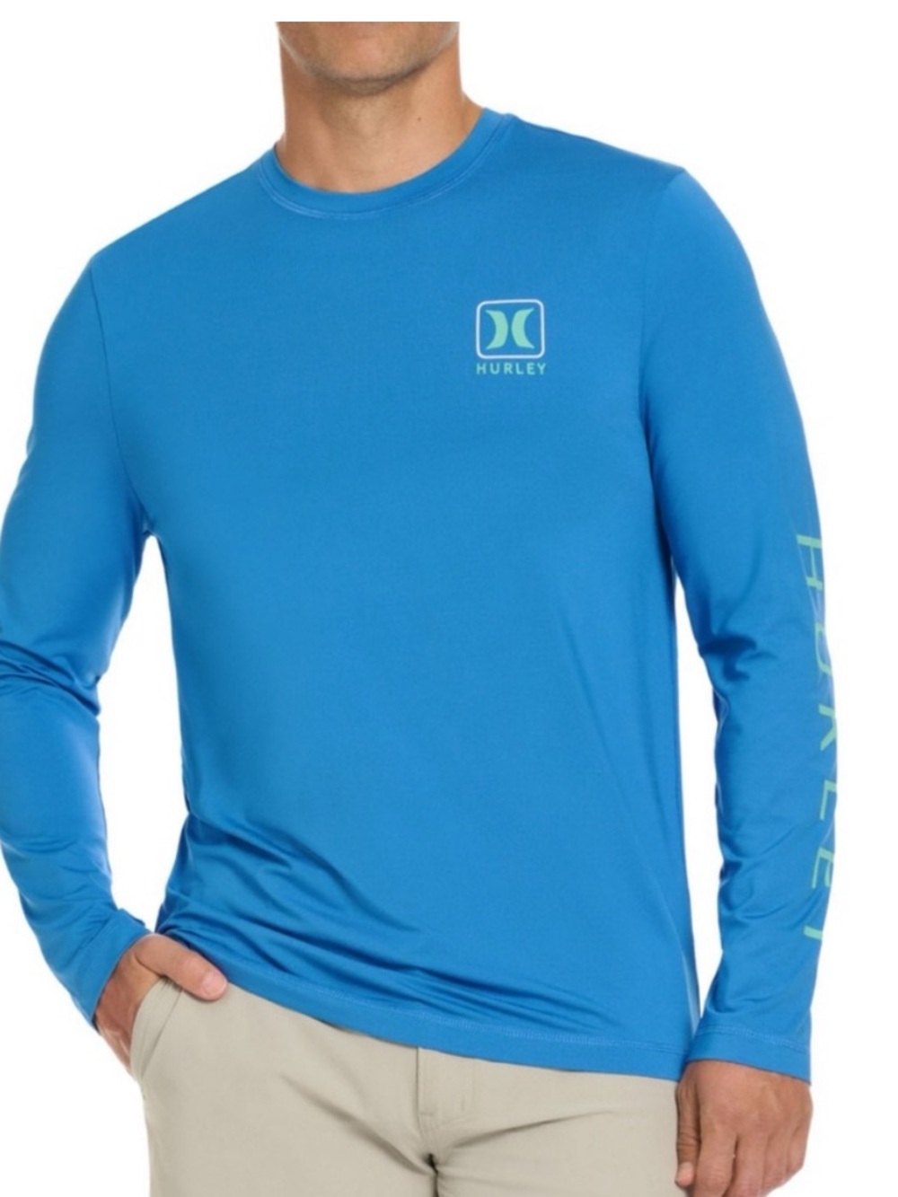 Hurley NWOT M ocean blue Long-Sleeve Performance UPF50 Beach rash guard Shirt
